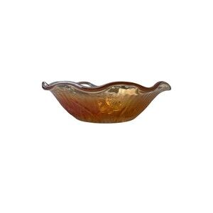 Vintage Jeanette Carnival Glass Bowl  Marigold Iridescent Ruffled Rim 9.5”